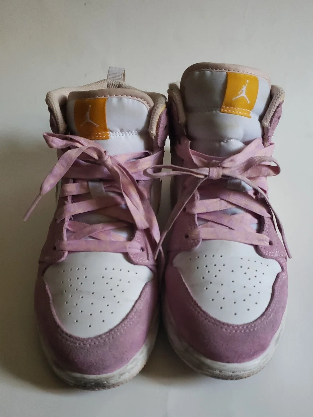 Air Jordan 1 Mid SE Pink Mustard Yellow Suede Sneakers Size 3Y (DC9519-60